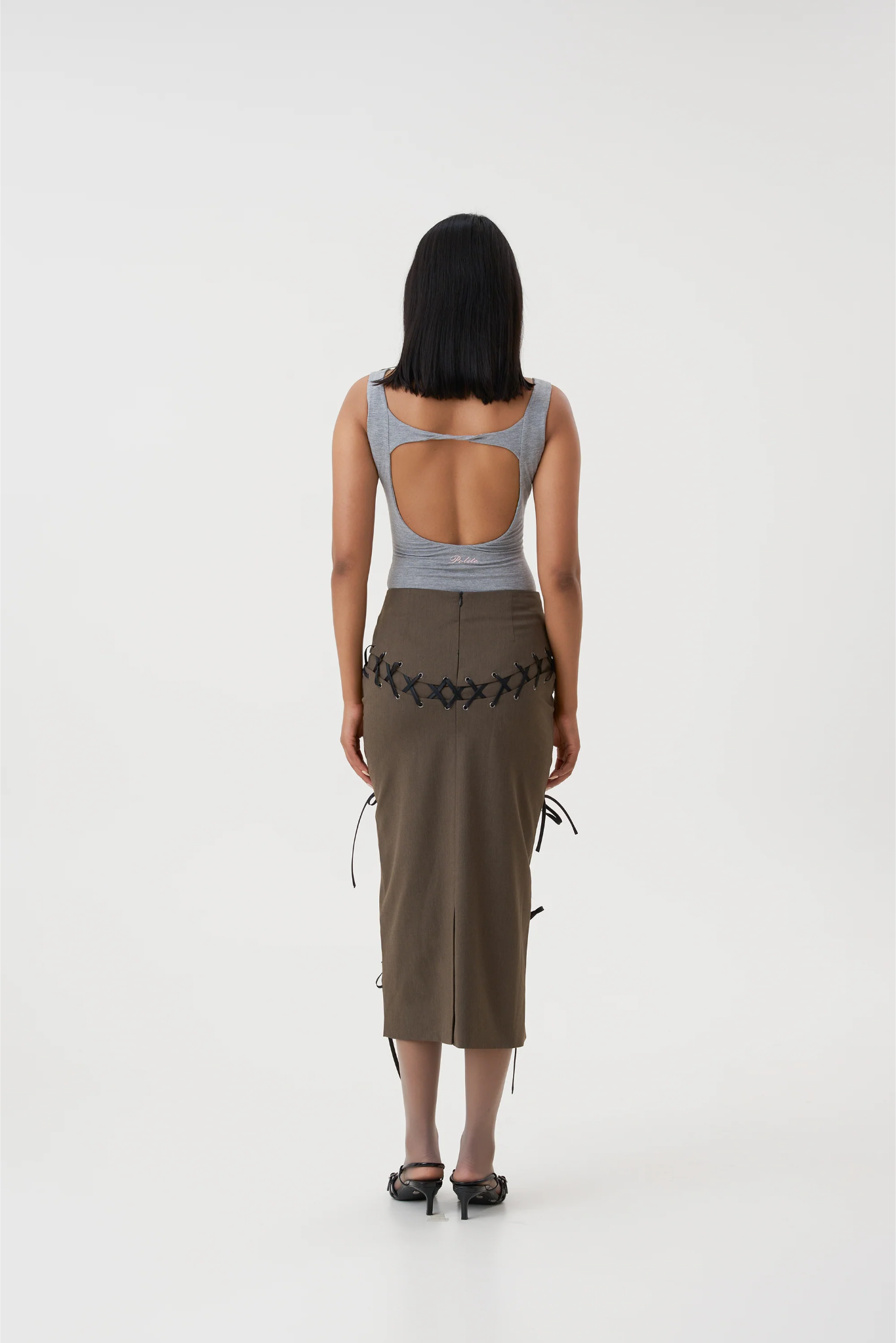 EIRENE EYELET SKIRT - KHAKI BROWN