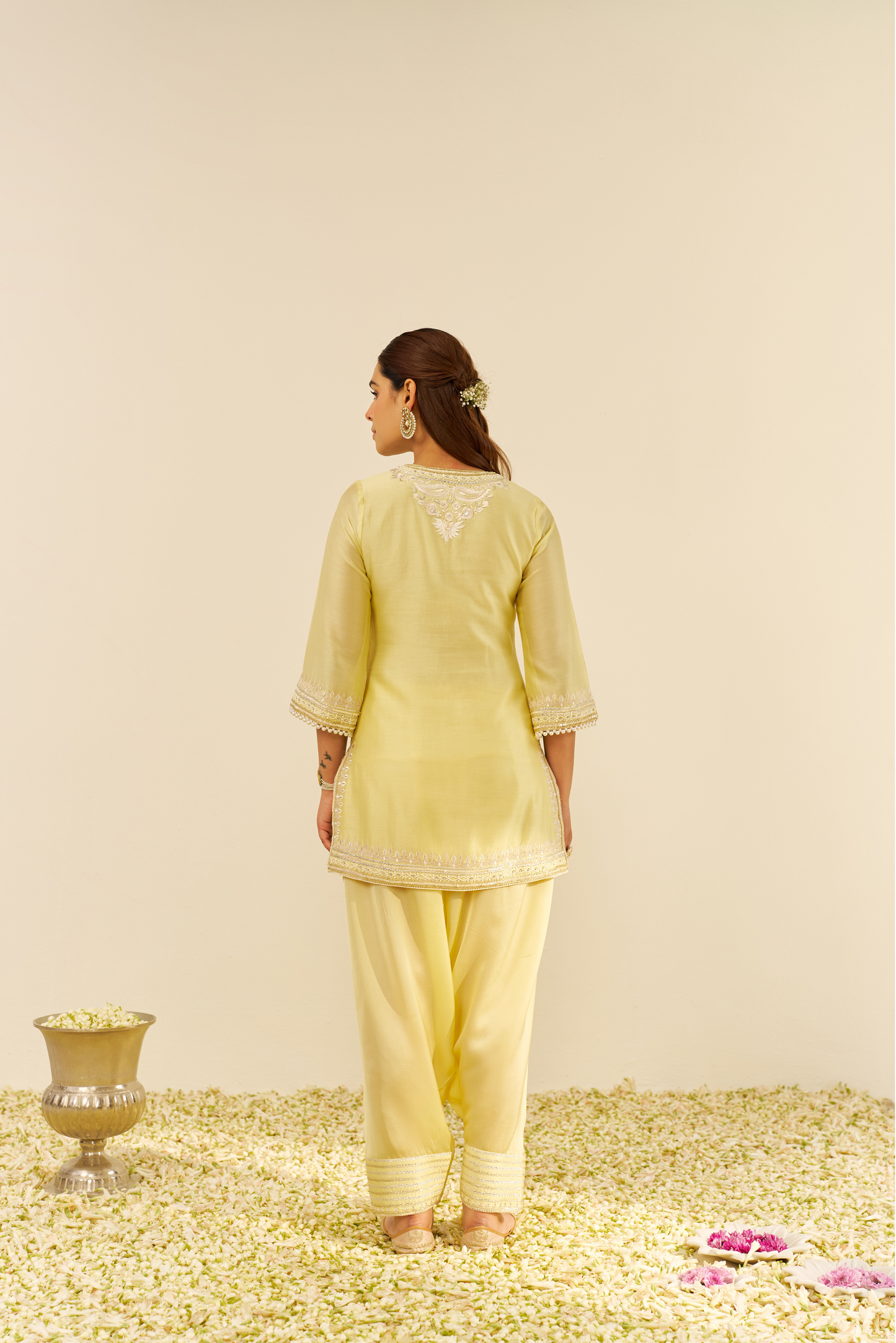 Sara-Lemon Yellow Short Kurta with Salwar
