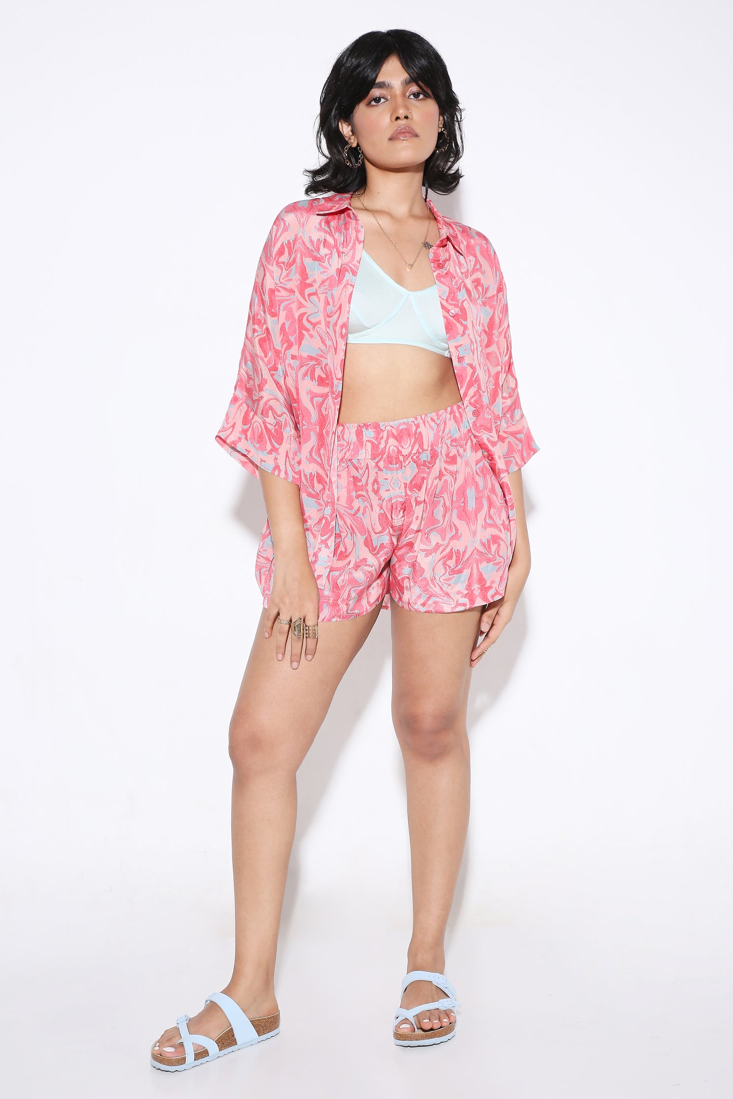 Flared Shorts Pink marble