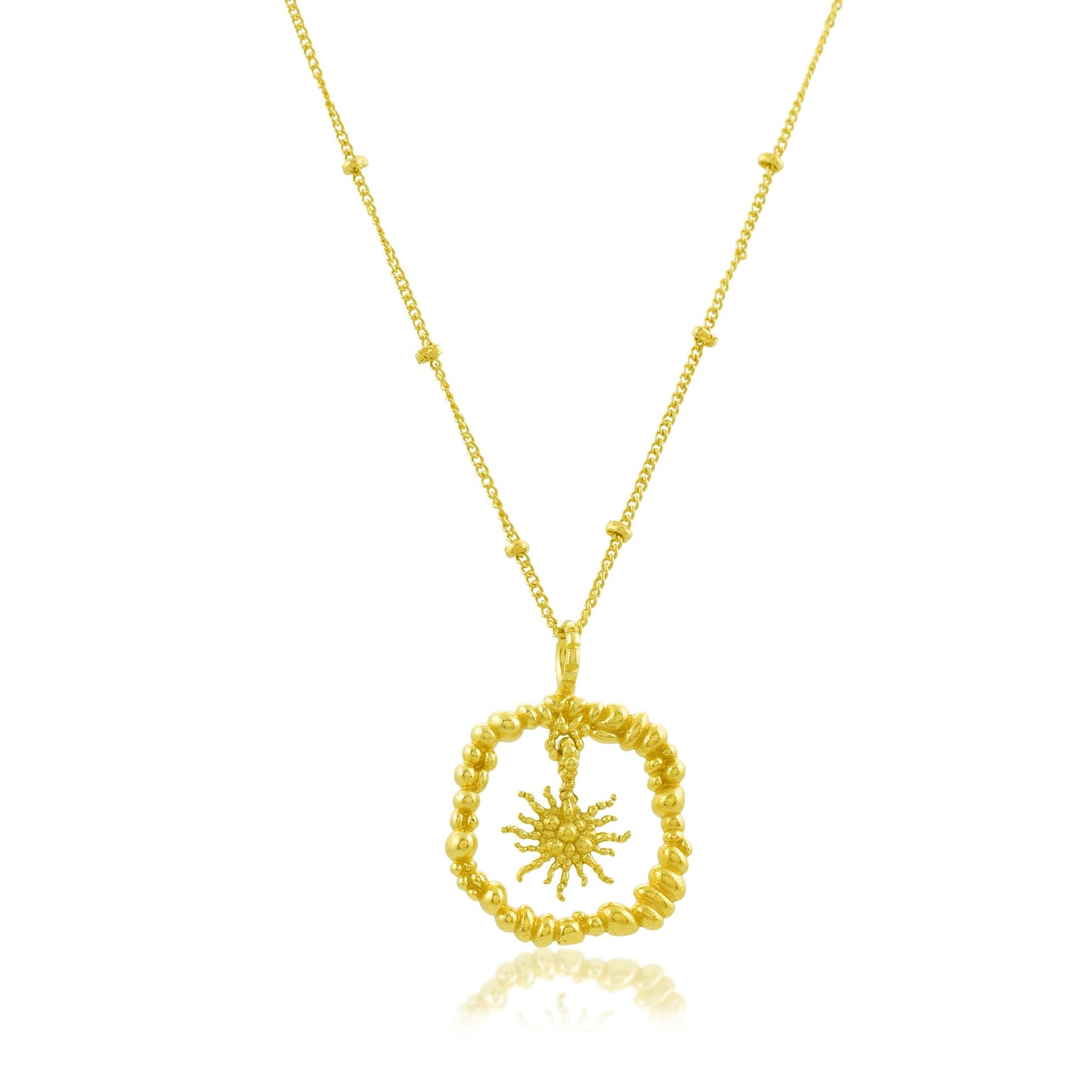 Granulated Sun Burst Charm Necklace