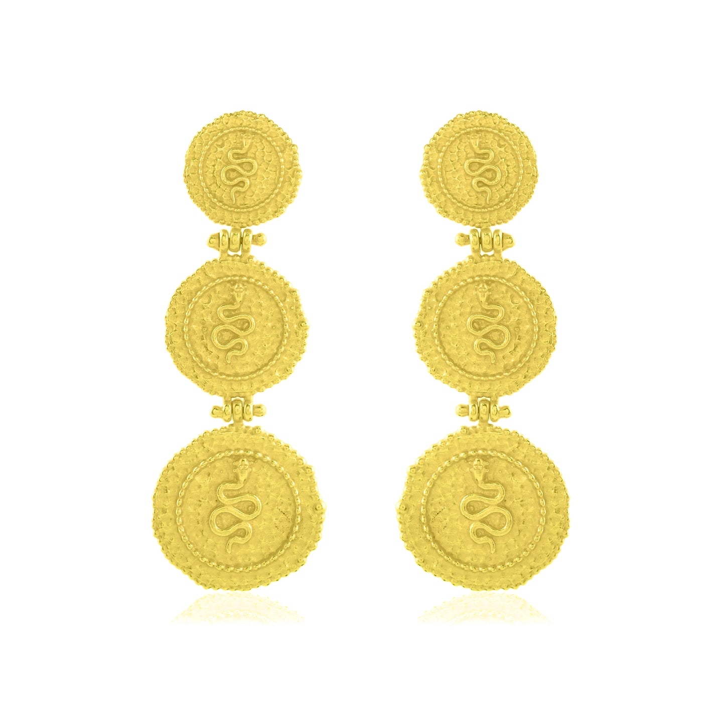 Triple Snake Coin Charm Earrings