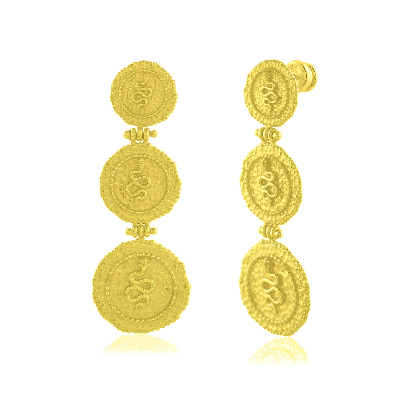 Triple Snake Coin Charm Earrings