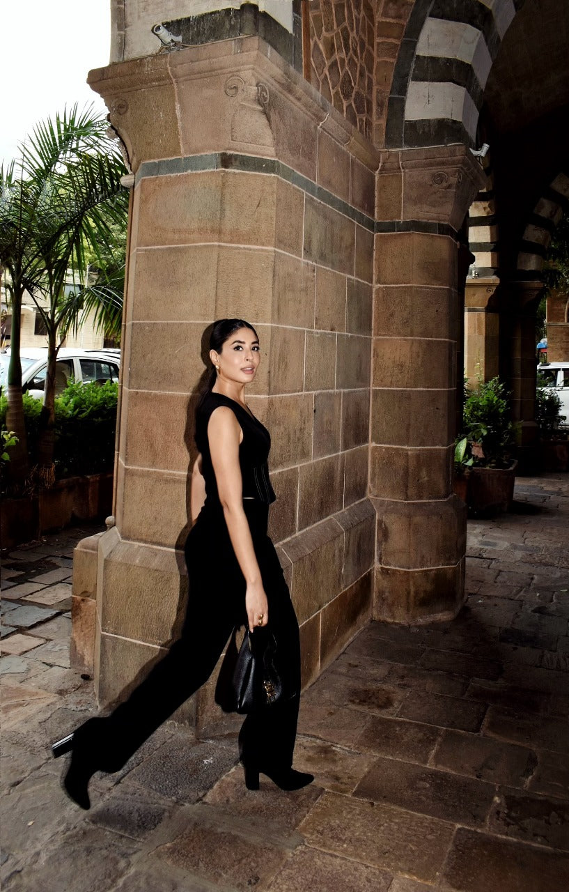 Affair Corset With High Waisted Pants - Black