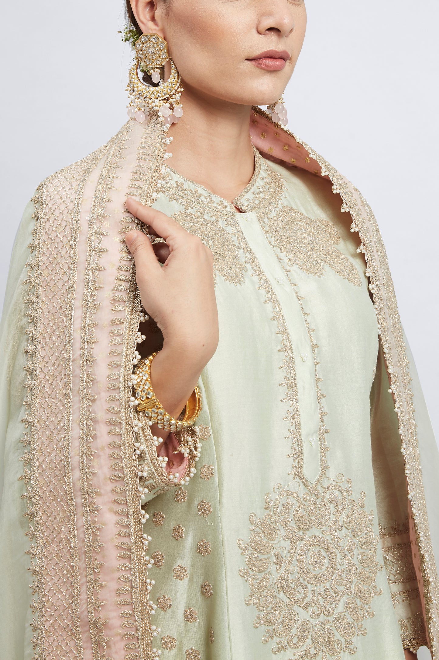 Naazira Embroidered Kurta Set - Mint Green