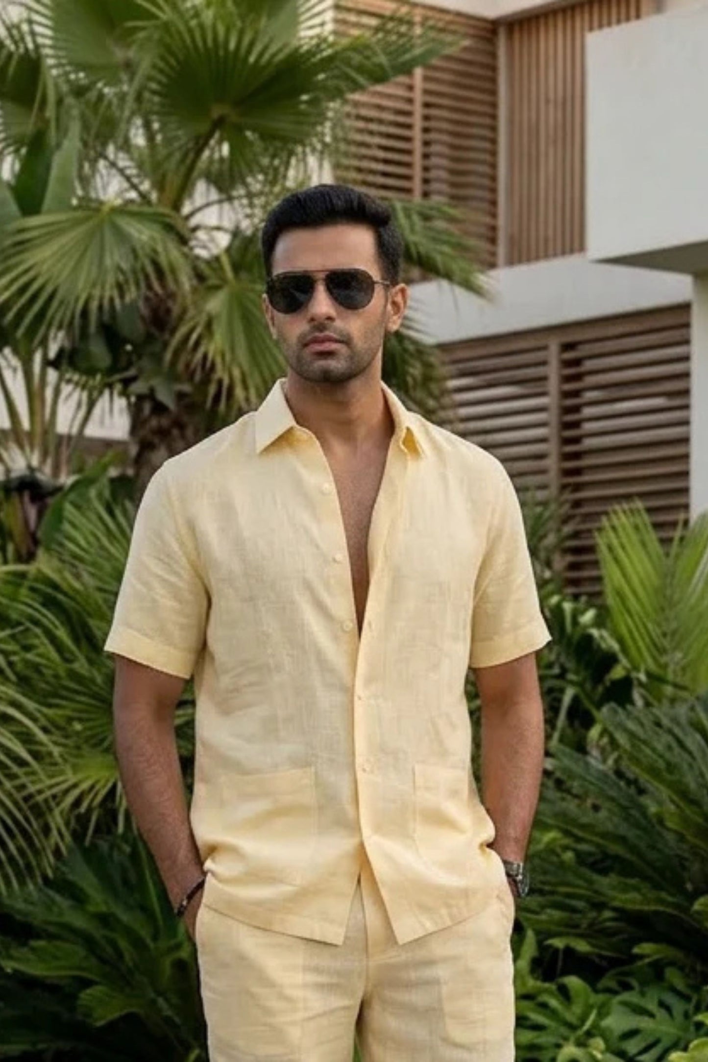 LEMON YELLOW DOUBLE POCKET SHIRT WITH BOTTOMS