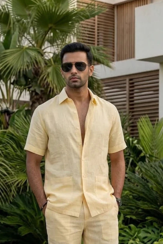 LEMON YELLOW DOUBLE POCKET SHIRT WITH BOTTOMS