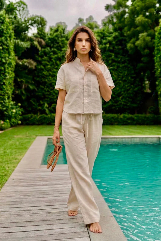 IVORY LINEN SHIRT WITH TIE-UP PANTS
