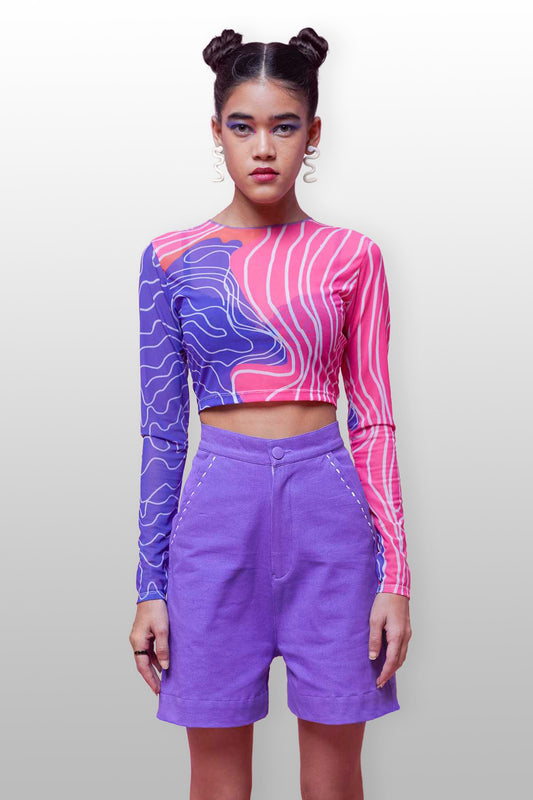 MILKY WAY TOP AND PURPLE SPY SHORTS CO-ORD SET