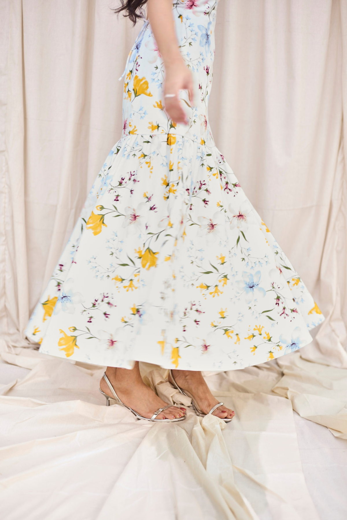 White Floral Fit & Flare Midi Dress
