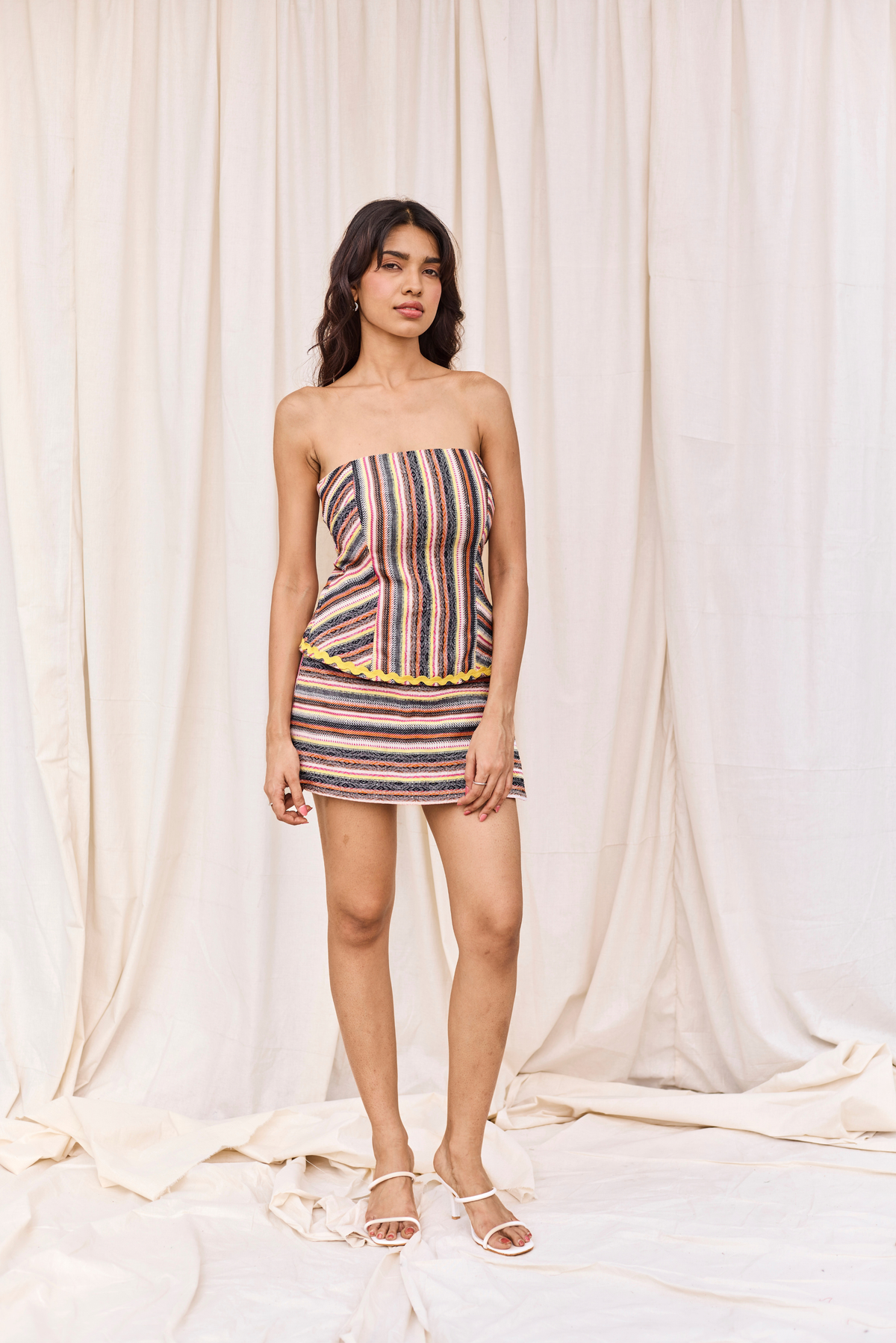 Multicolour Tube Top with Lace Detail