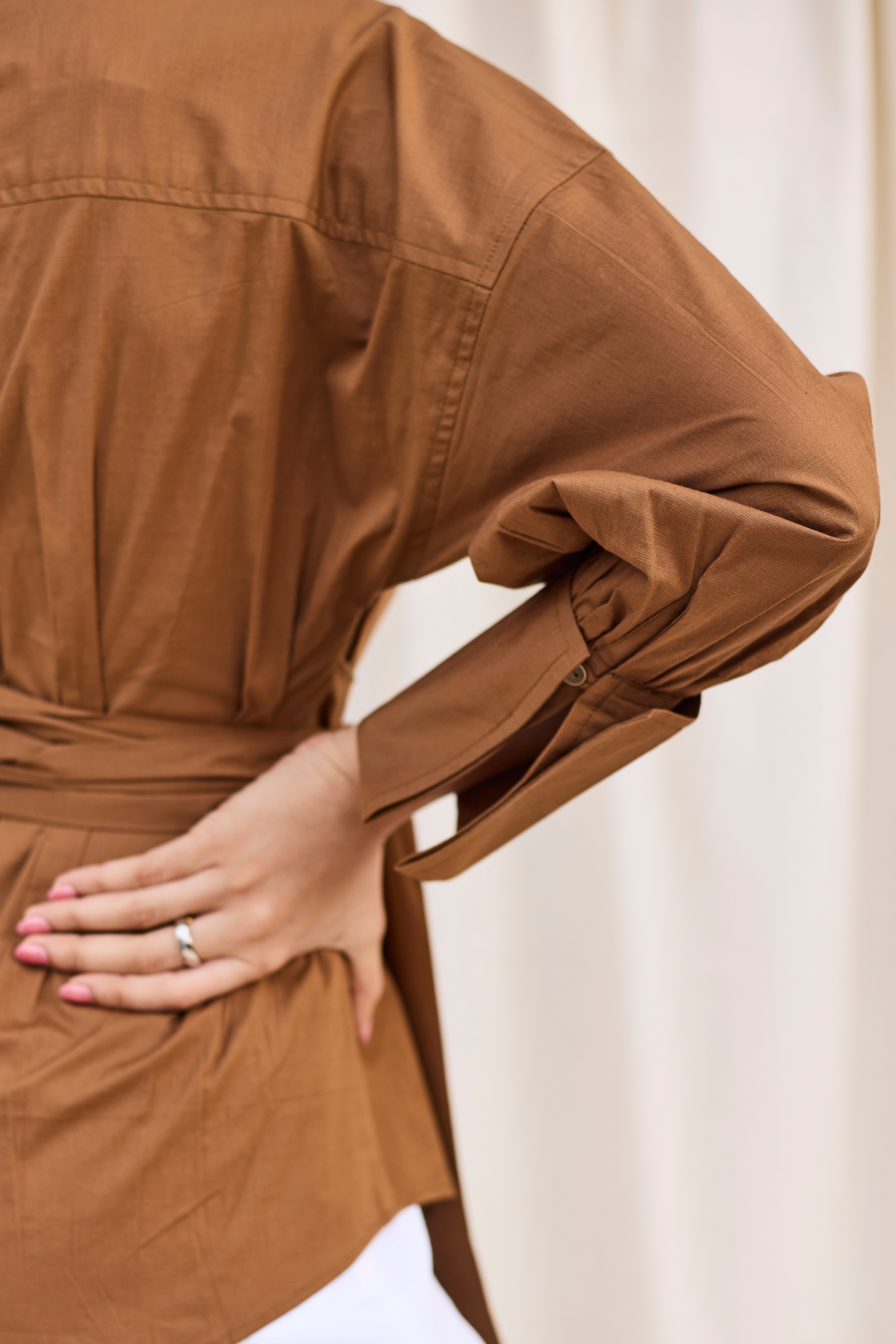 Brown Poplin Wrap Shirt