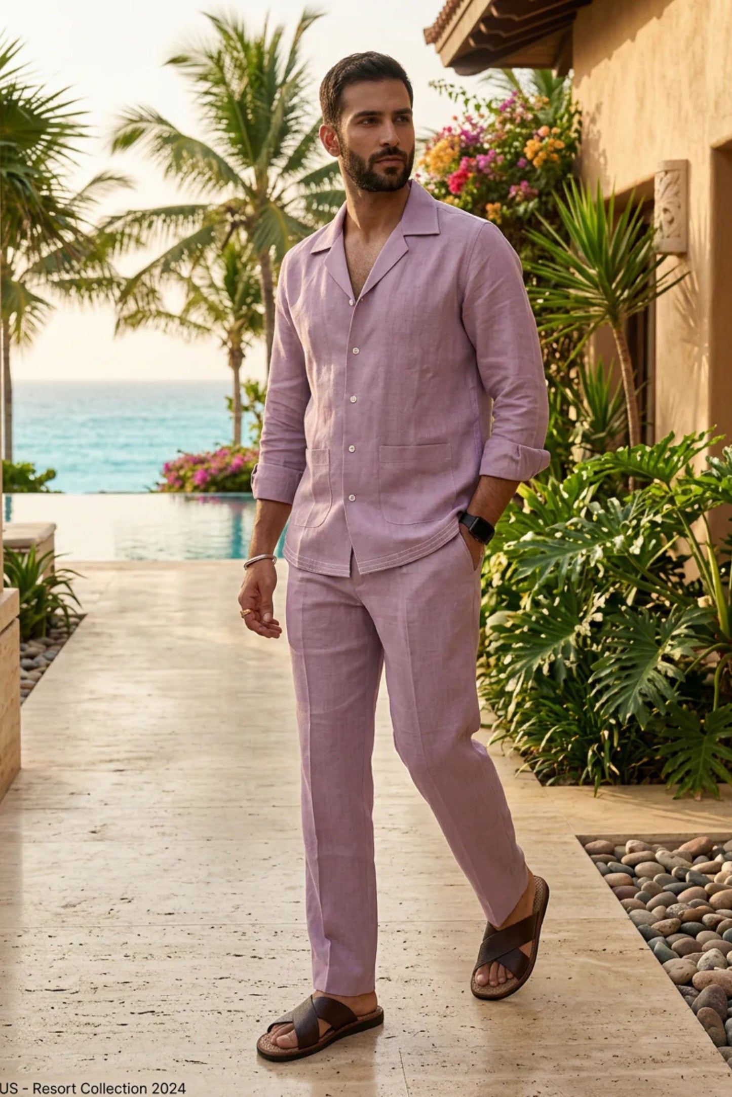 MAUVE DOUBLE POCKET SHIRT WITH ANCHOR EDGING AND PANTS
