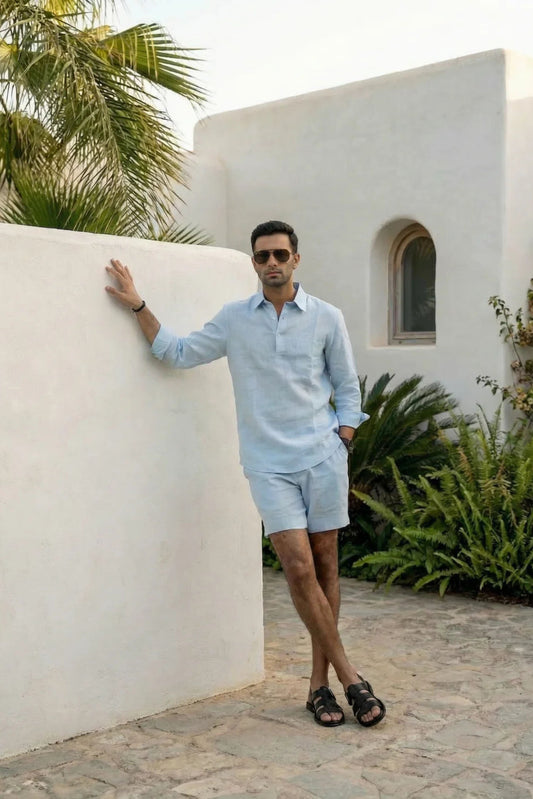 ICE BLUE SHIRT PAIRED WITH BOTTOMS