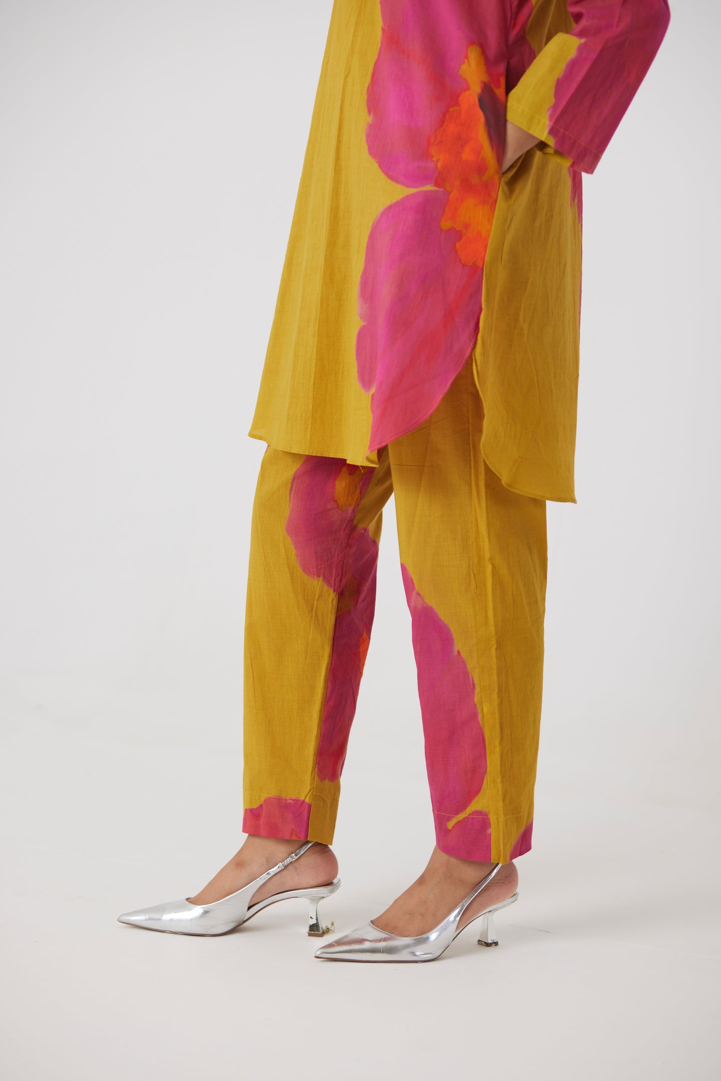 PINK MUSTARD POPPIES SHORT KURTA SET