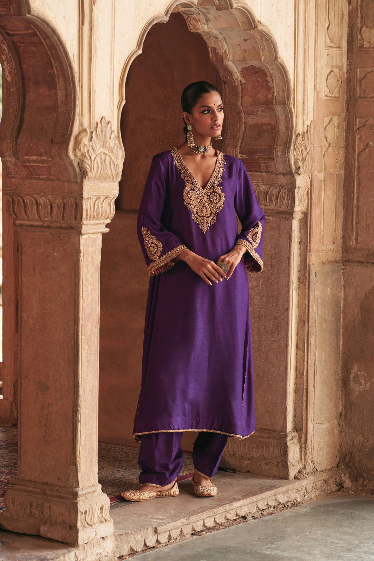 Haayat - Deep Purple Long Kaftan With Salwar