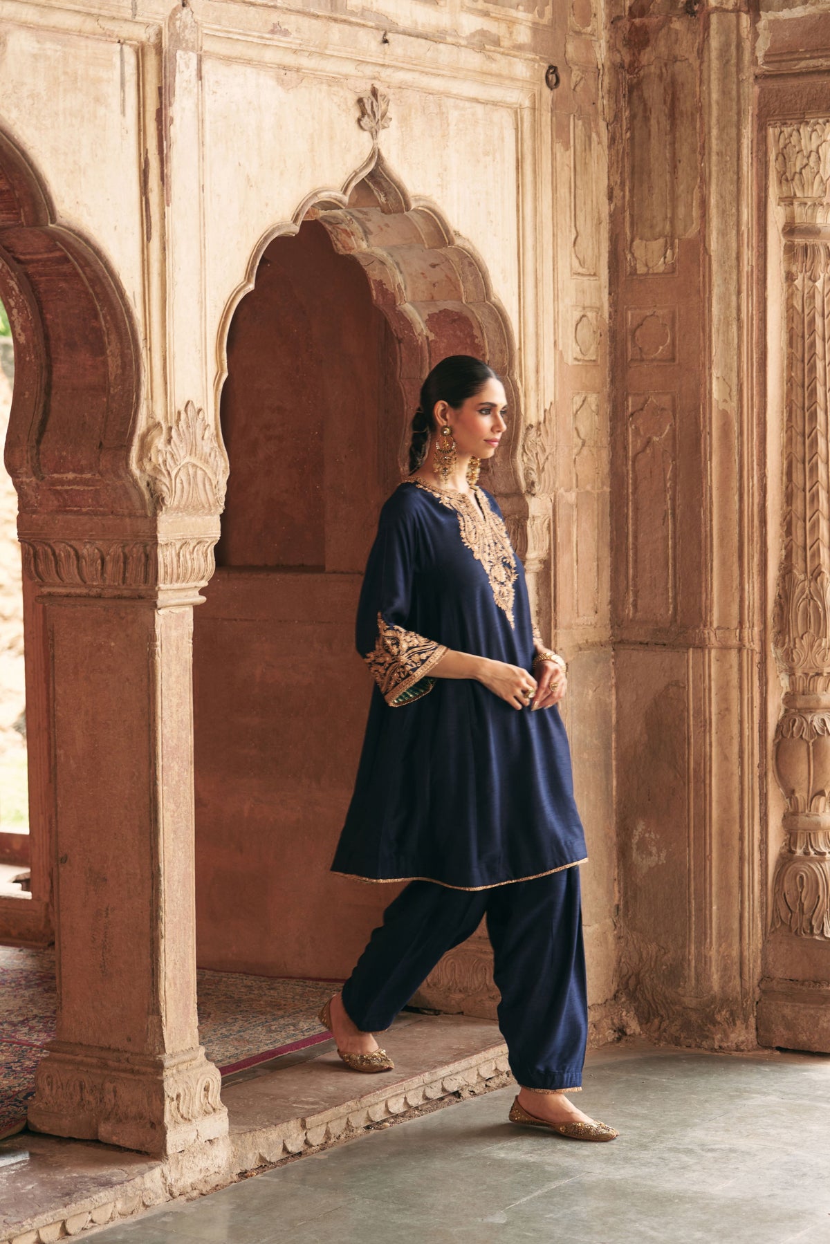 Marwa - Deep Blue Short Chauga With Salwar