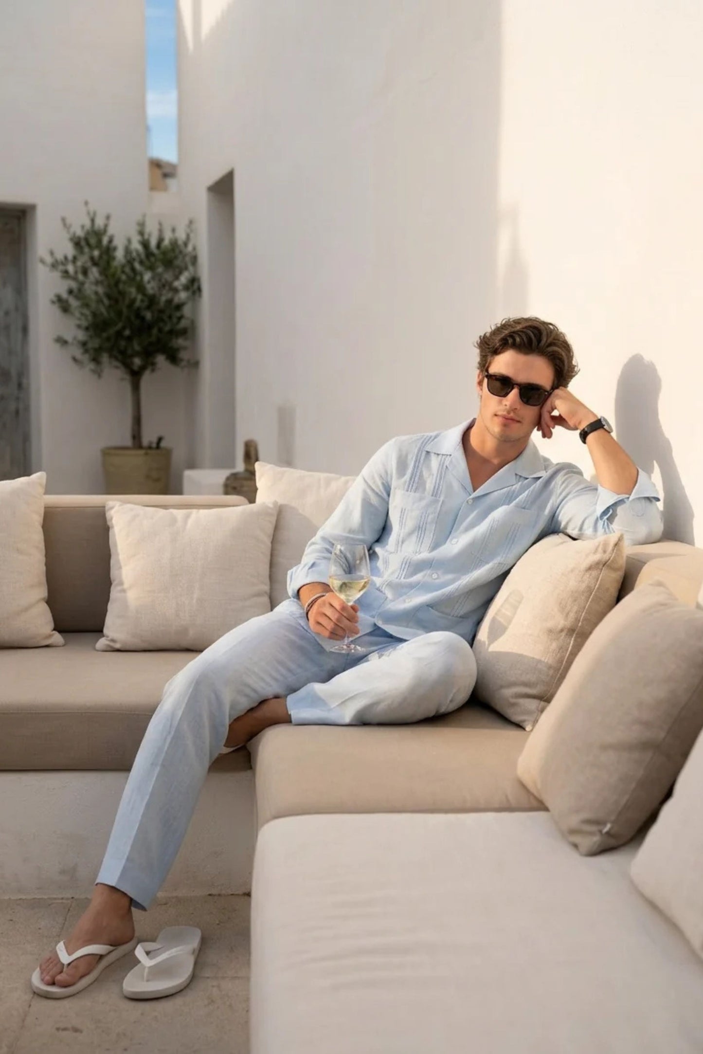 ICE BLUE PLEATED SHIRT WITH 4 PATCHED POCKETS PAIRED WITH PANTS