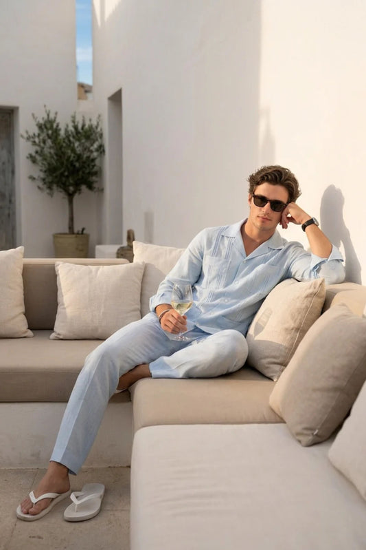 ICE BLUE PLEATED SHIRT WITH 4 PATCHED POCKETS PAIRED WITH PANTS