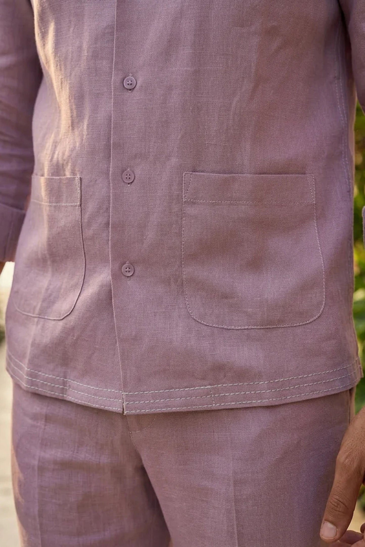 MAUVE DOUBLE POCKET SHIRT WITH ANCHOR EDGING AND PANTS