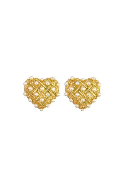 Interwoven Pearl Heart Studs