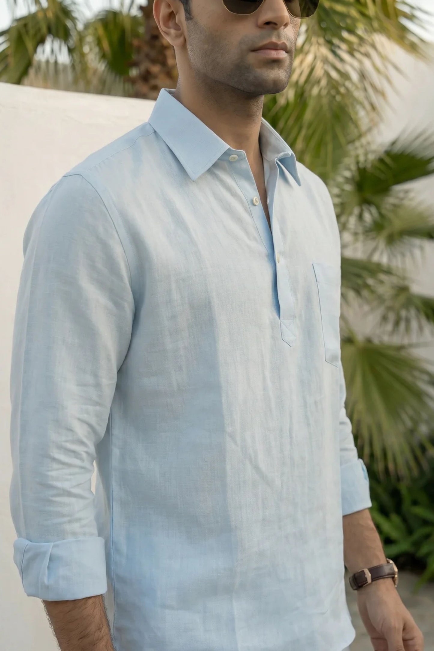 ICE BLUE SHIRT PAIRED WITH BOTTOMS
