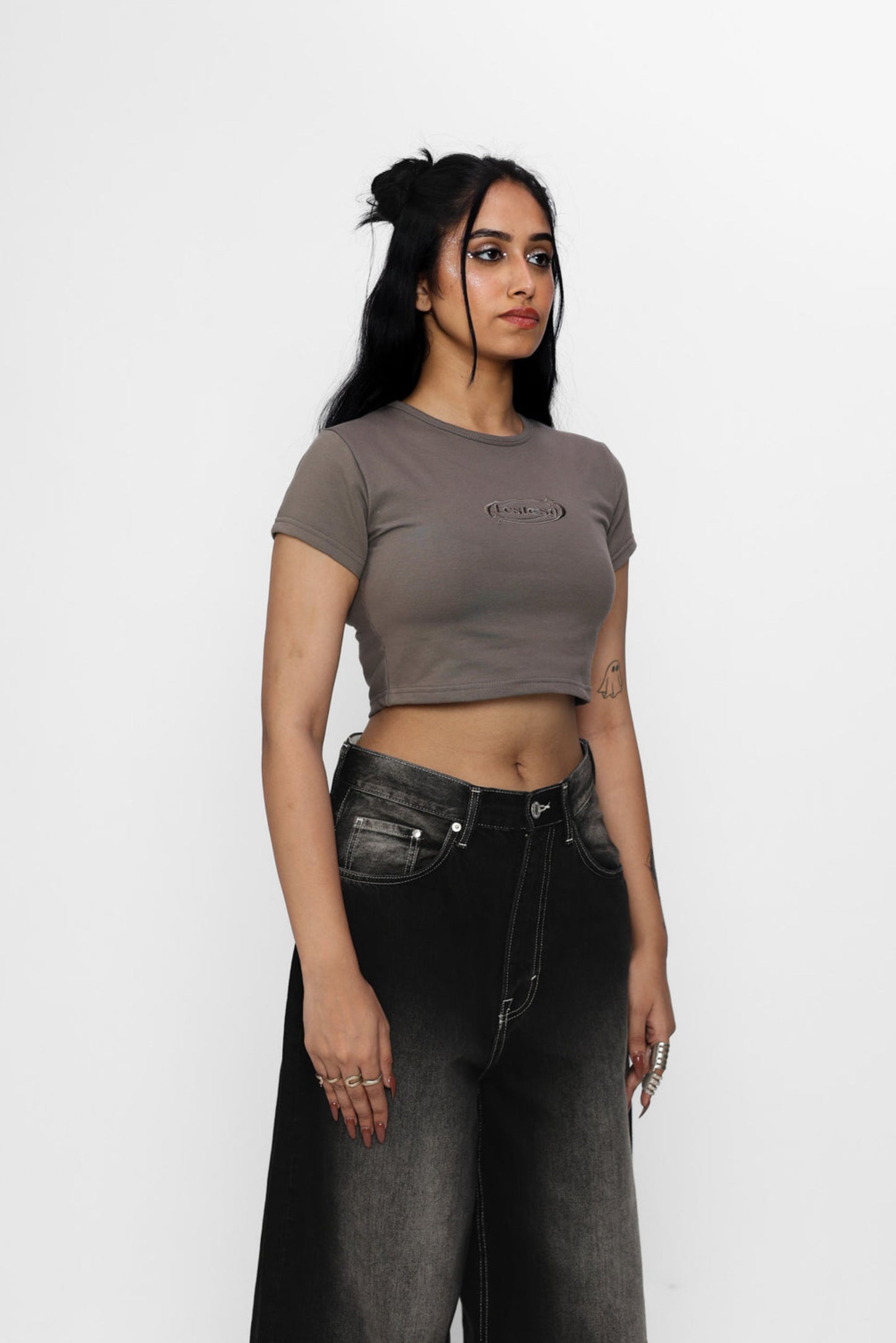 ECSTASY WOMEN BABY TEE (CHARCOAL GREY)