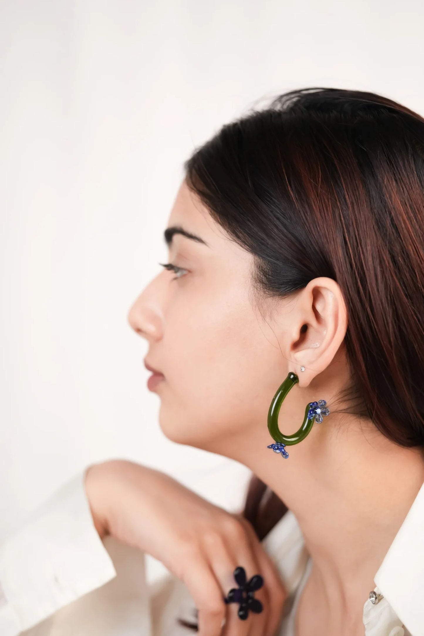 Curly Flower Hoop earrings (Green)