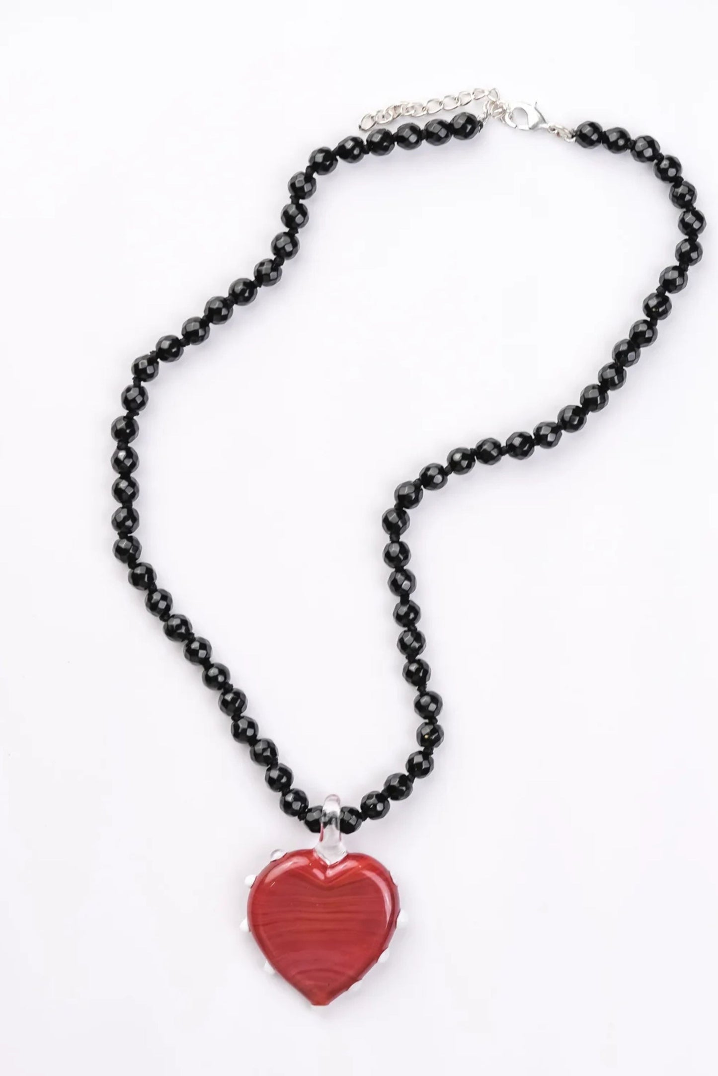Red Heart and Black Jade Necklace (Pre-Order)