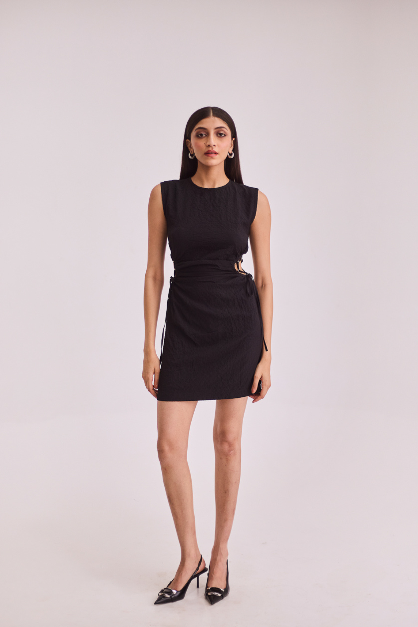Black Short Dress with Waist Cut-Outs