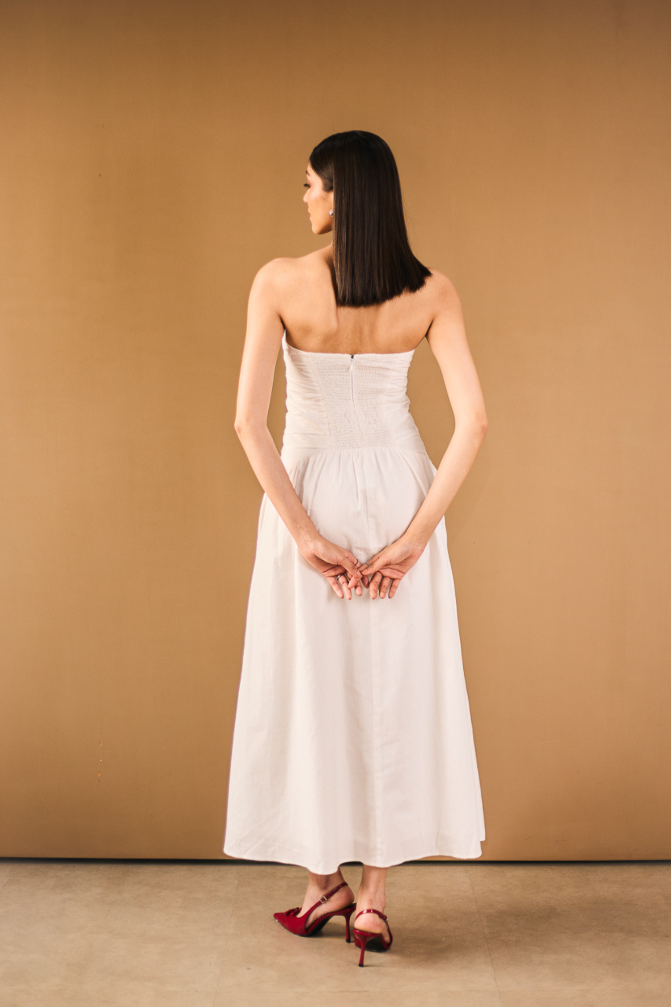 White Strapless Midi Dress
