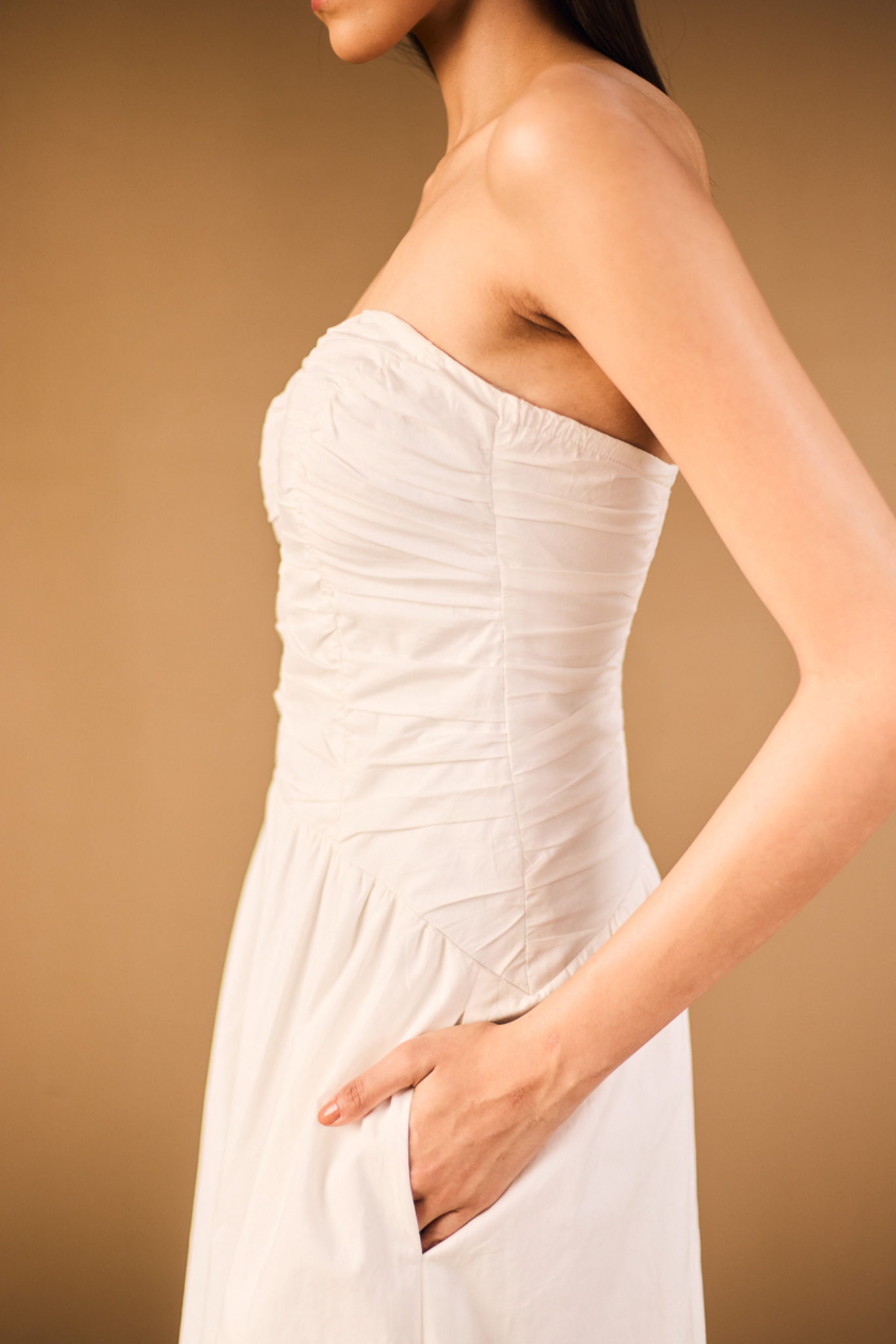 White Strapless Midi Dress