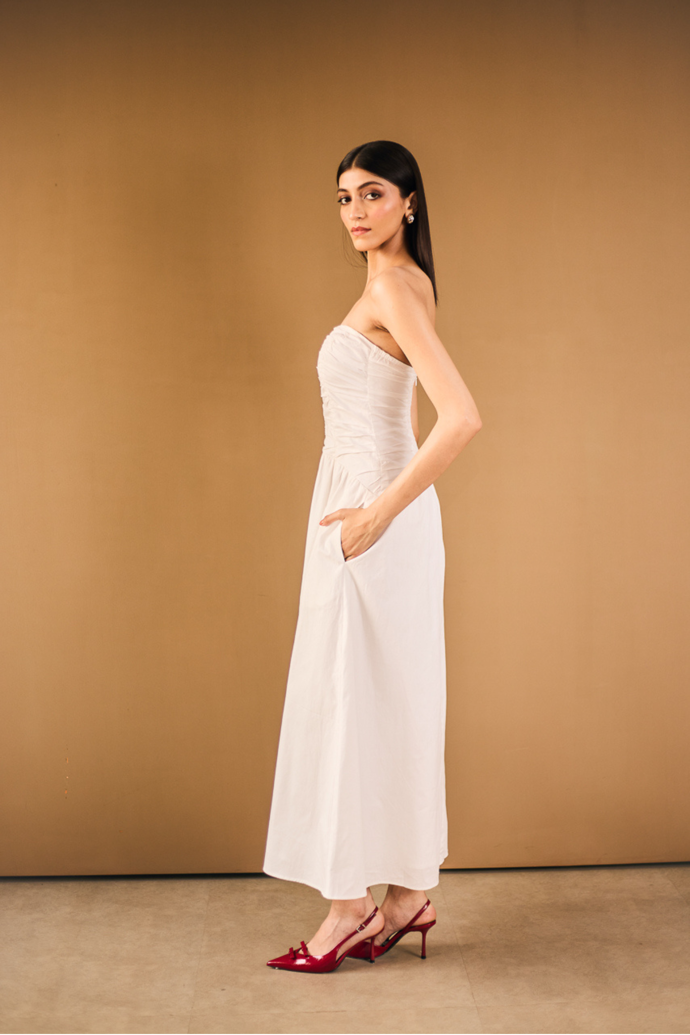 White Strapless Midi Dress