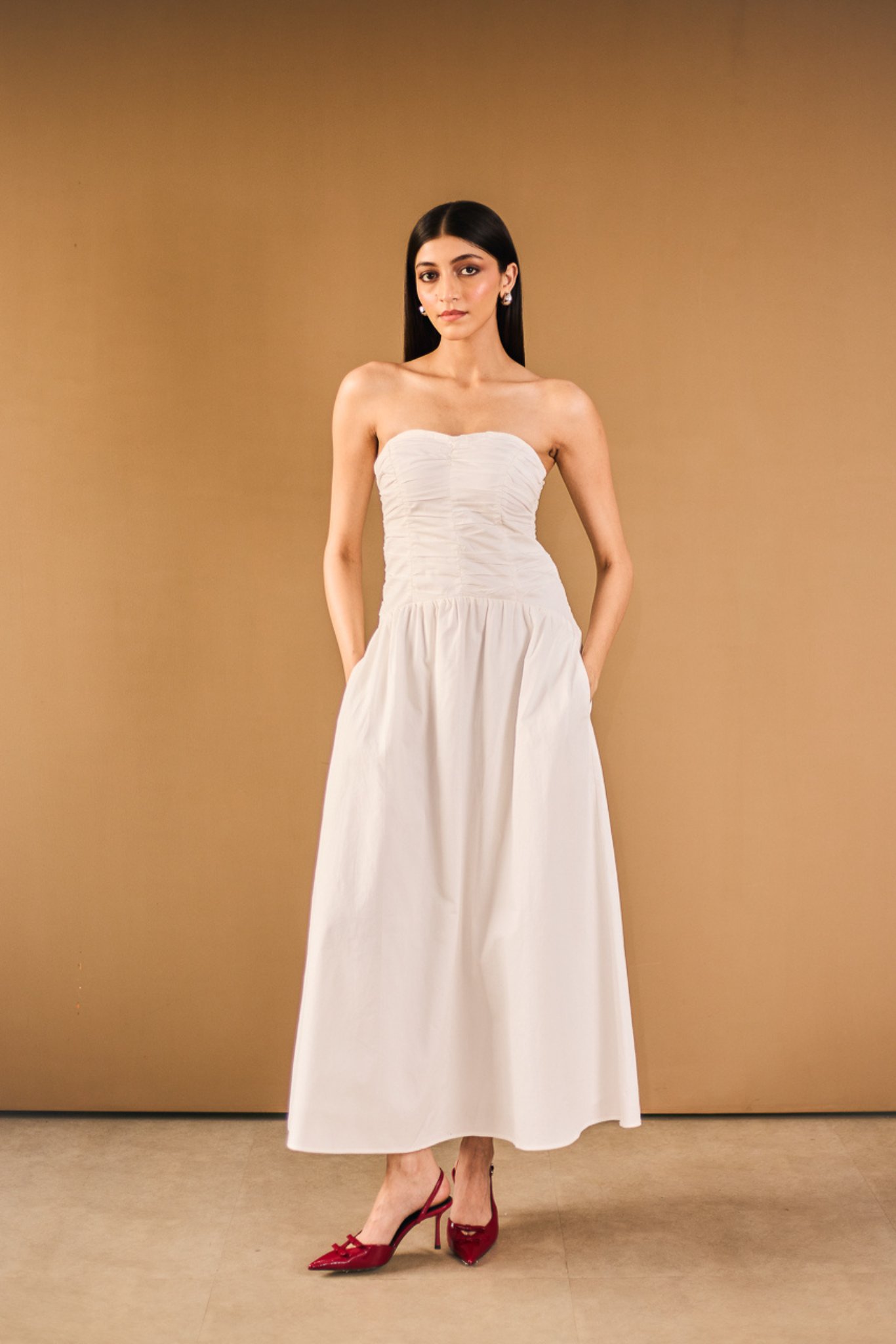 White Strapless Midi Dress