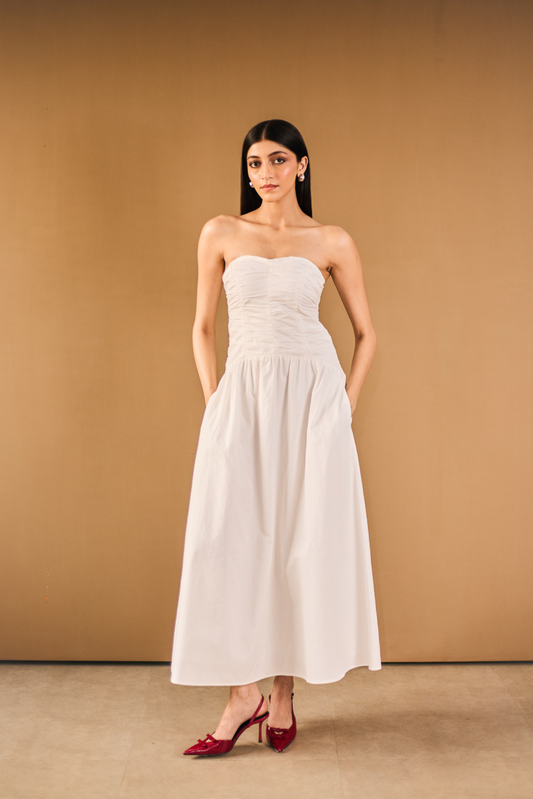 White Strapless Midi Dress