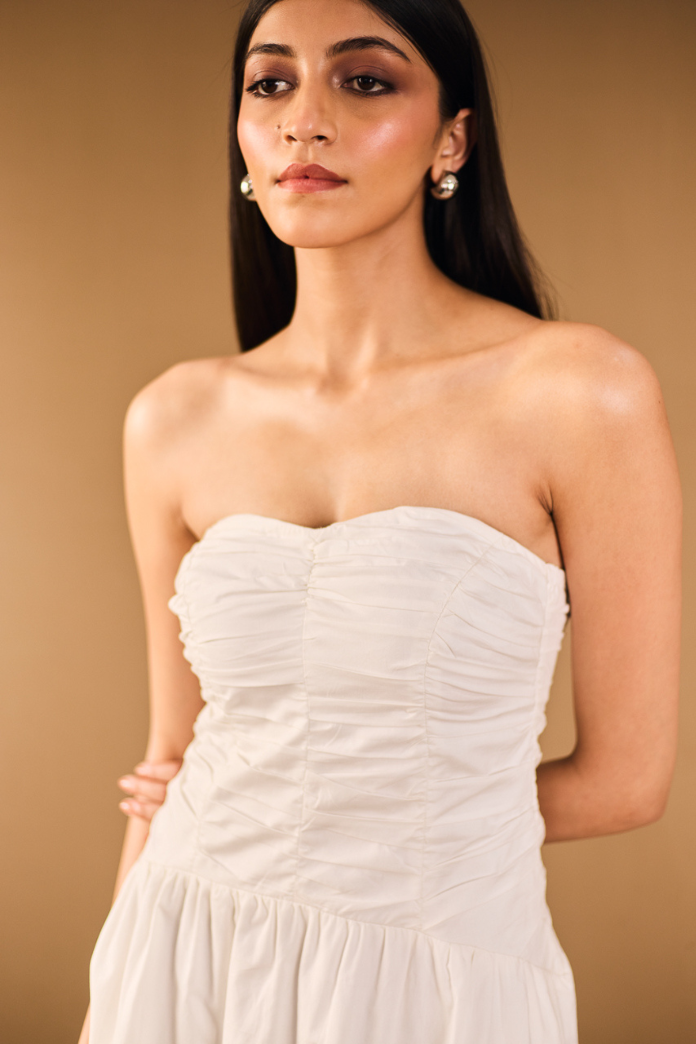 White Strapless Midi Dress