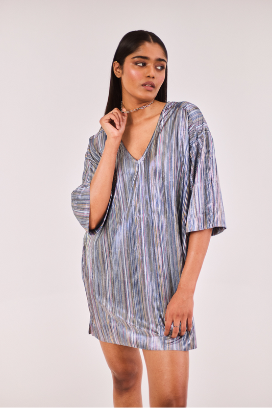Pleated Oversized Short Dress