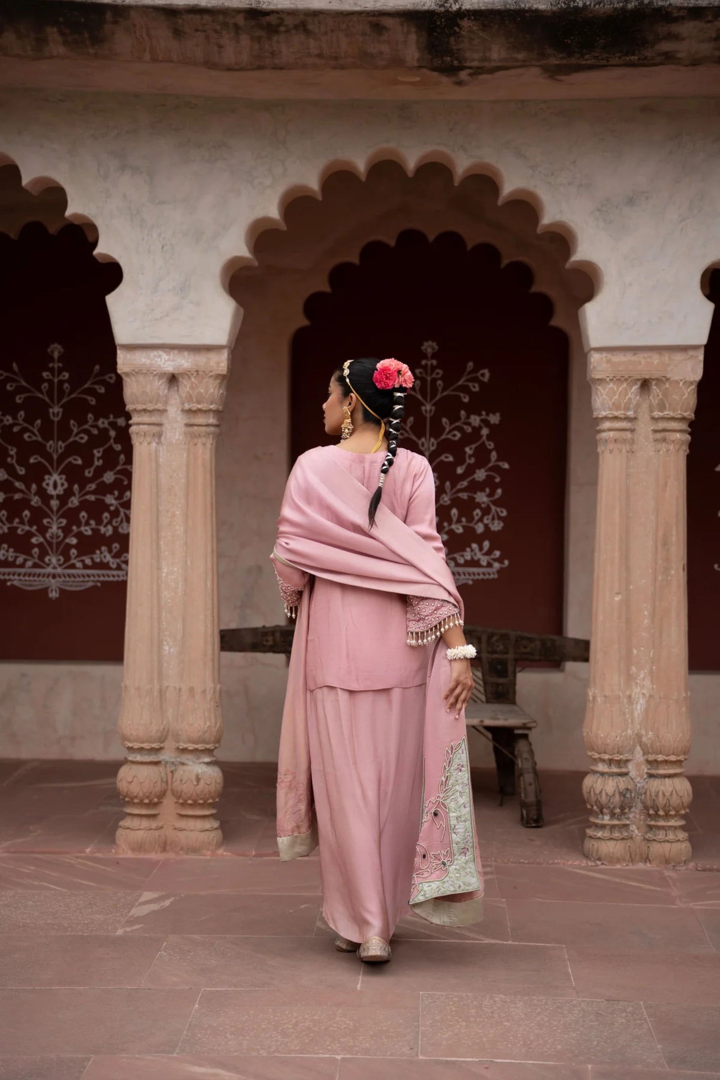 Noor Gulabi Hand-Embroidered Dhoti Set