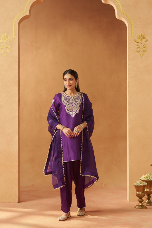 Ashira - Deep Purple Short Kurta With Salwar