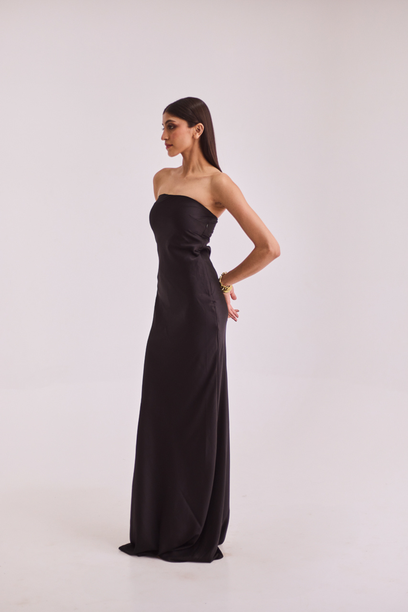 Black Strapless Satin Slip Dress