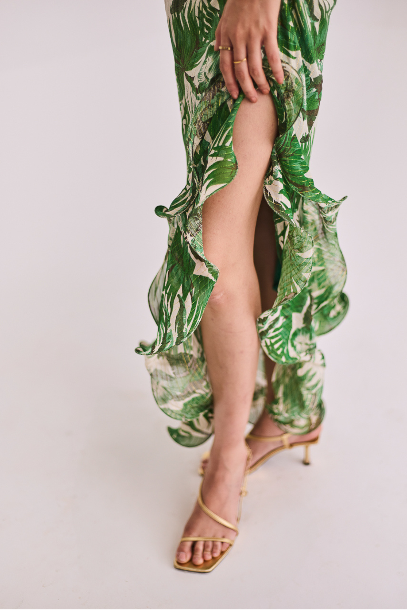 Green Printed One Shoulder Maxi Dress
