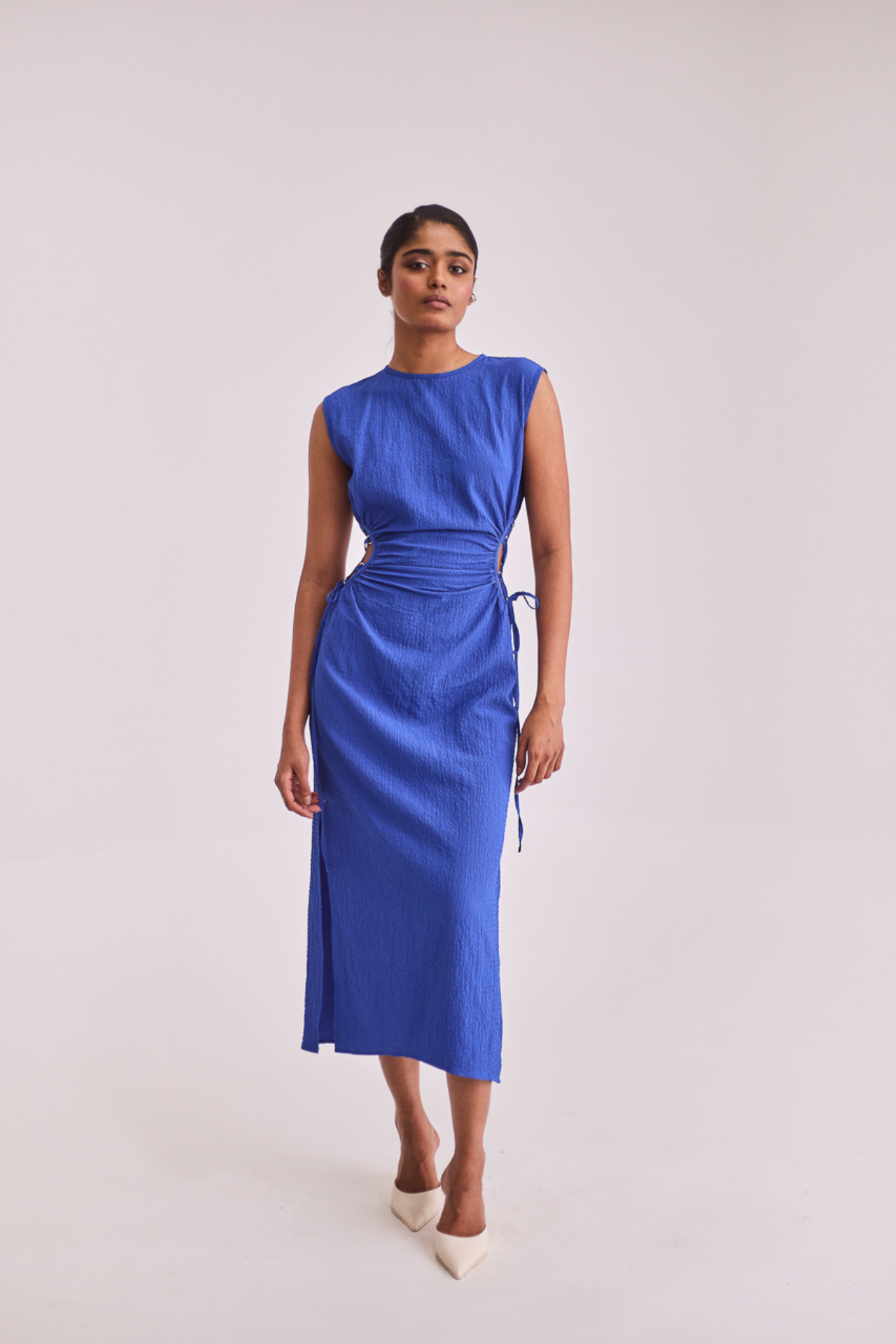 Blue Midi Dress with Cut-Out Detail
