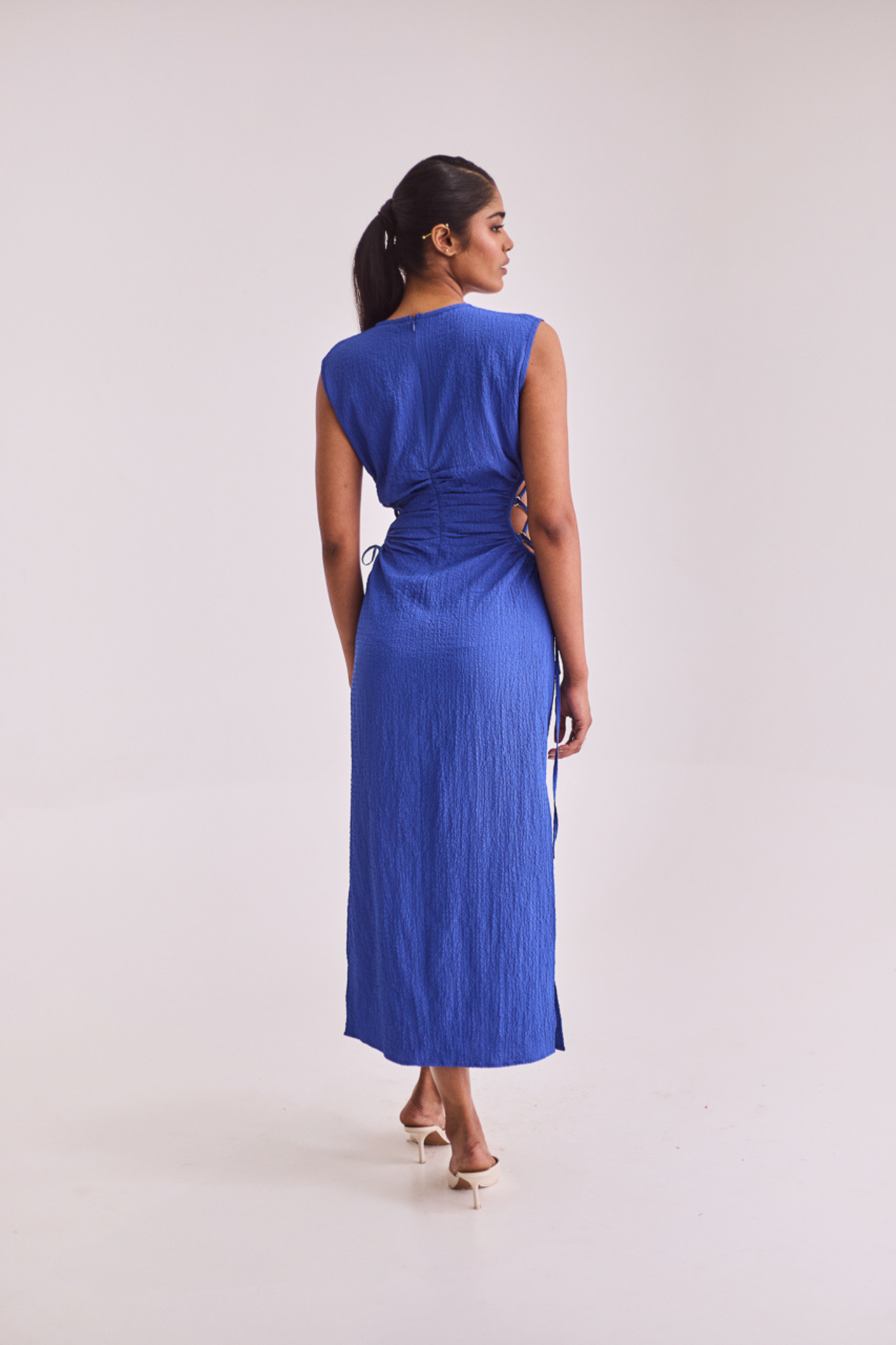 Blue Midi Dress with Cut-Out Detail