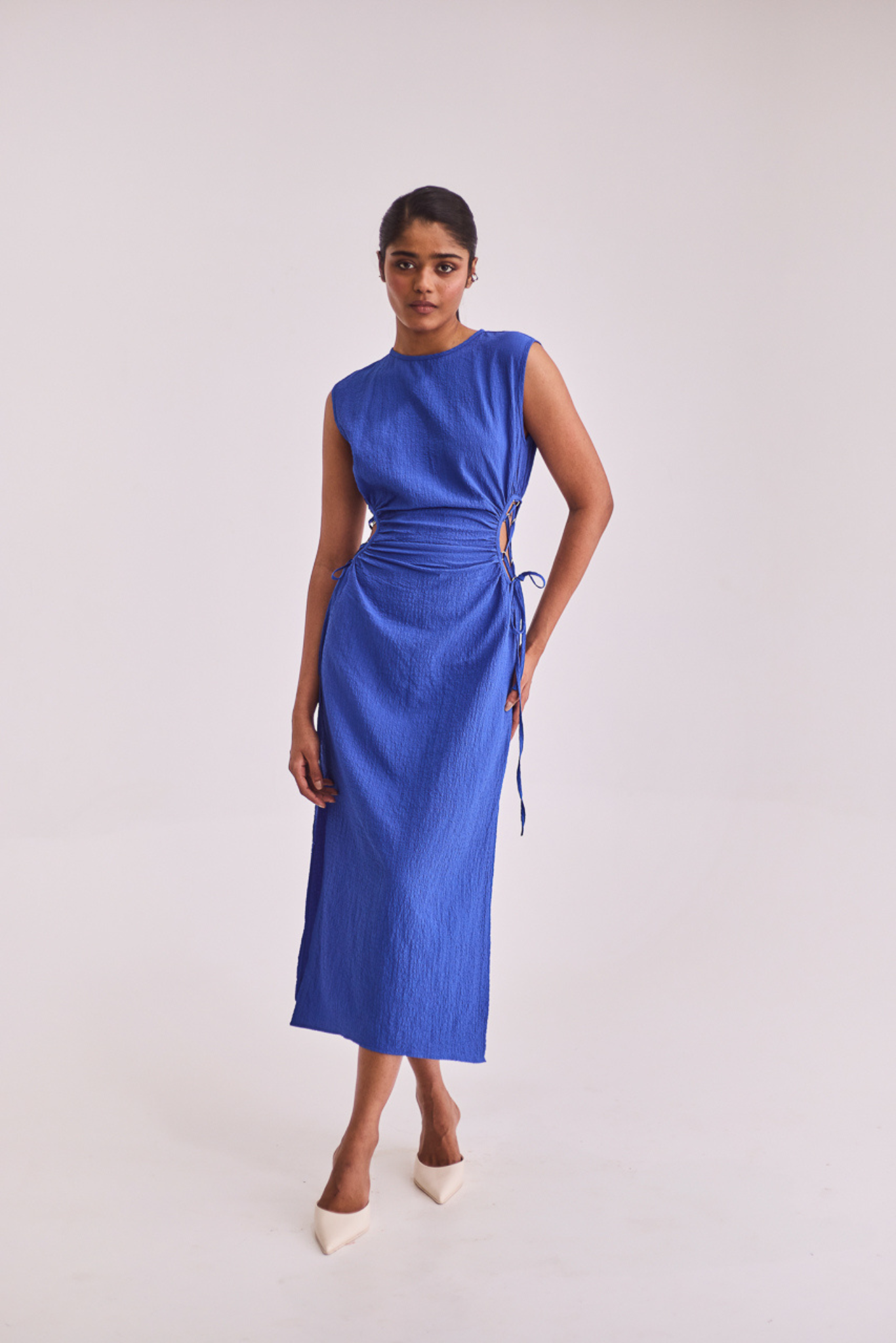 Blue Midi Dress with Cut-Out Detail