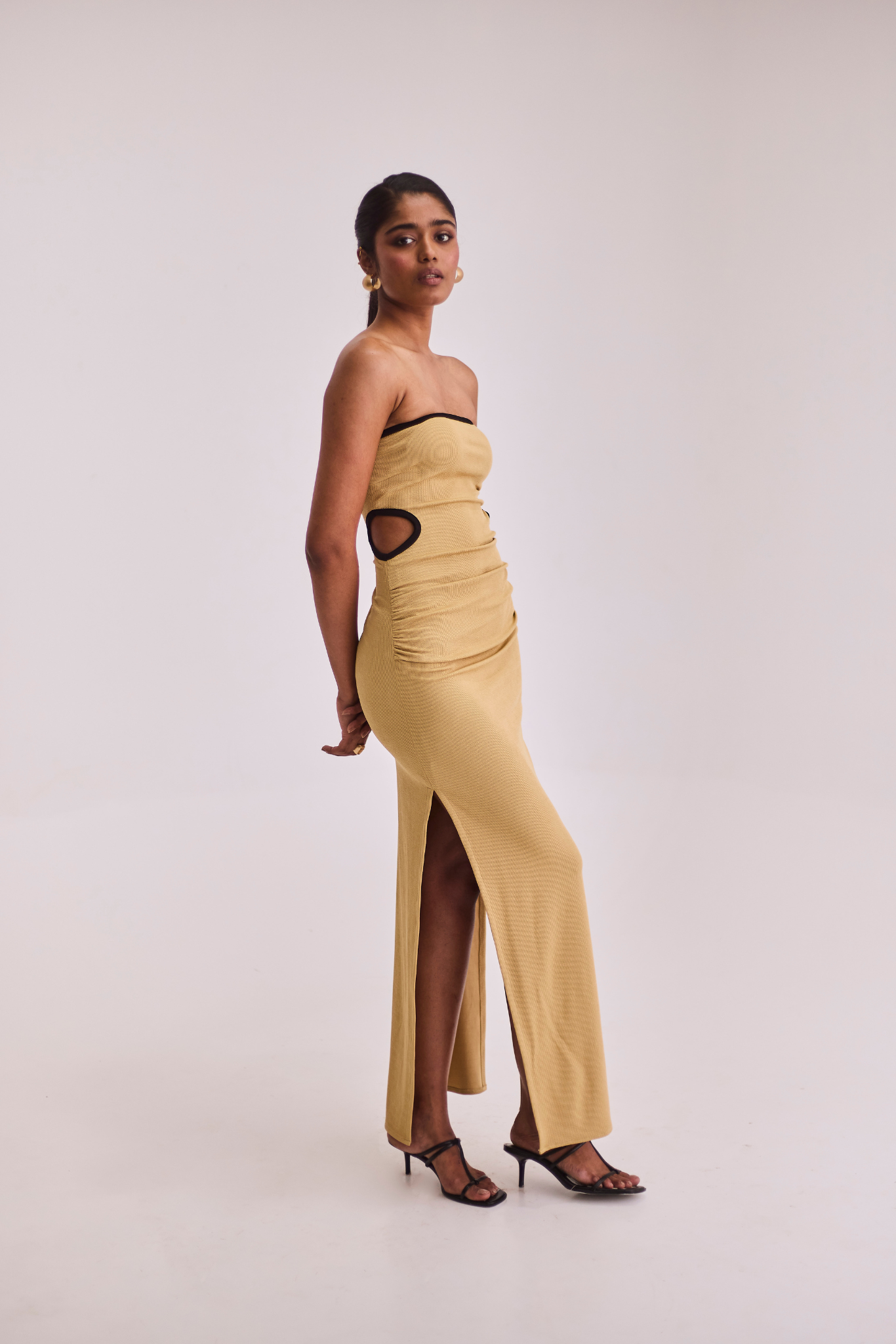 Beige Cut-Out Ankle Length Dress