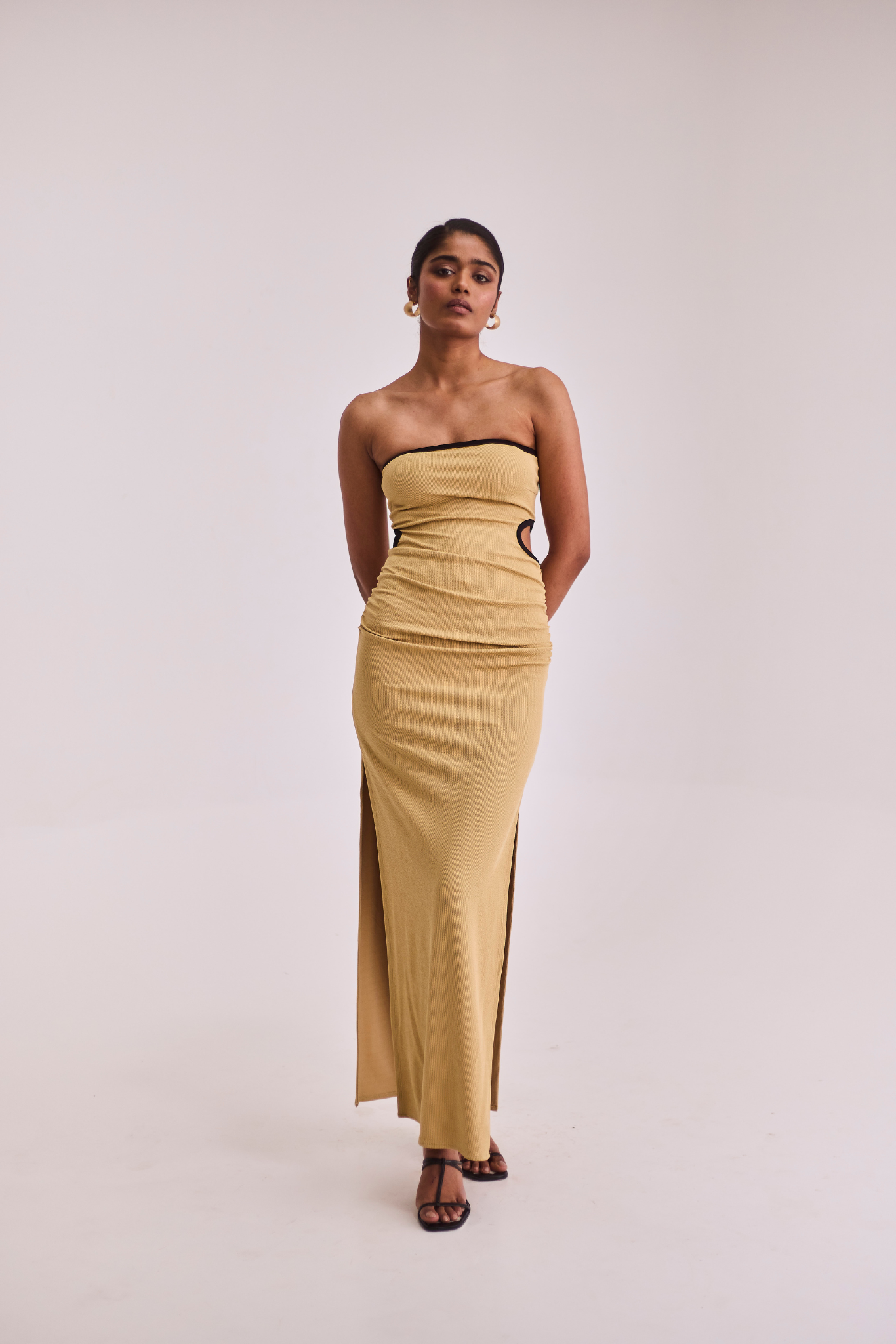Beige Cut-Out Ankle Length Dress