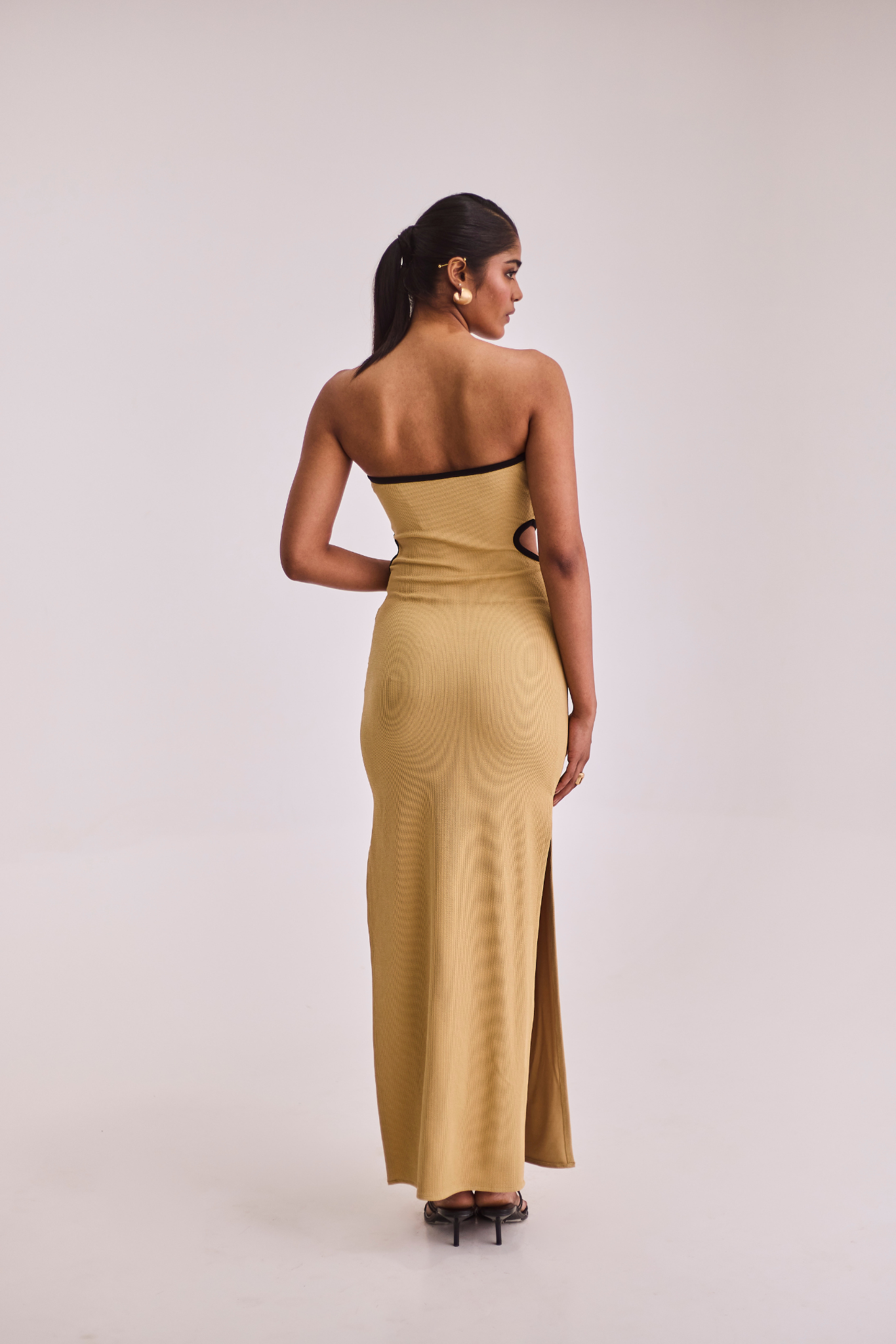 Beige Cut-Out Ankle Length Dress