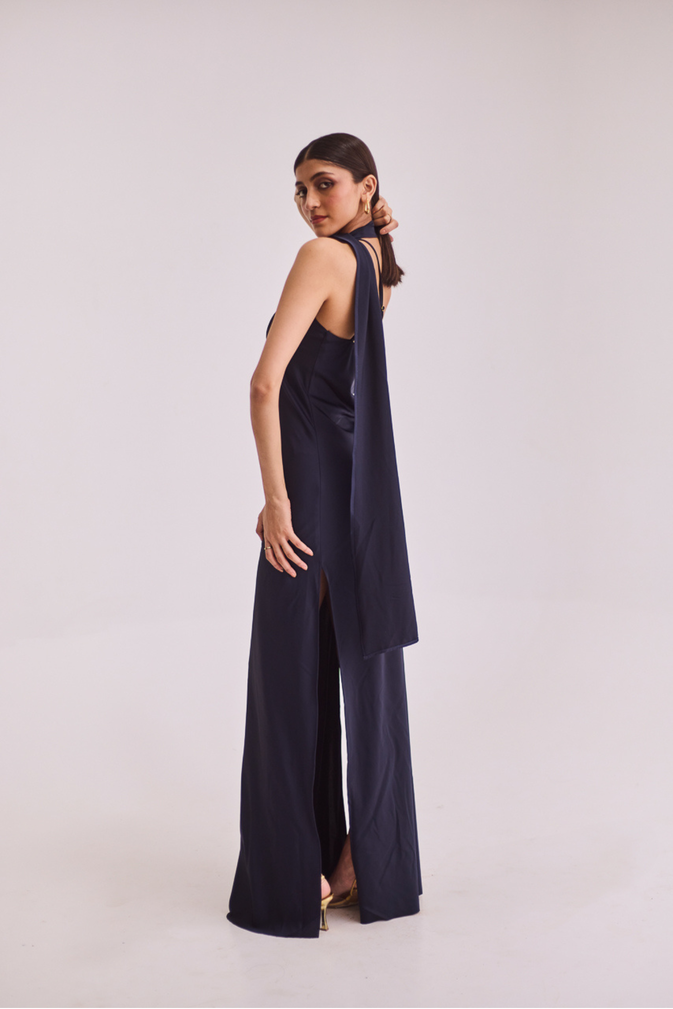 Blue Maxi Dress with Scarf Style