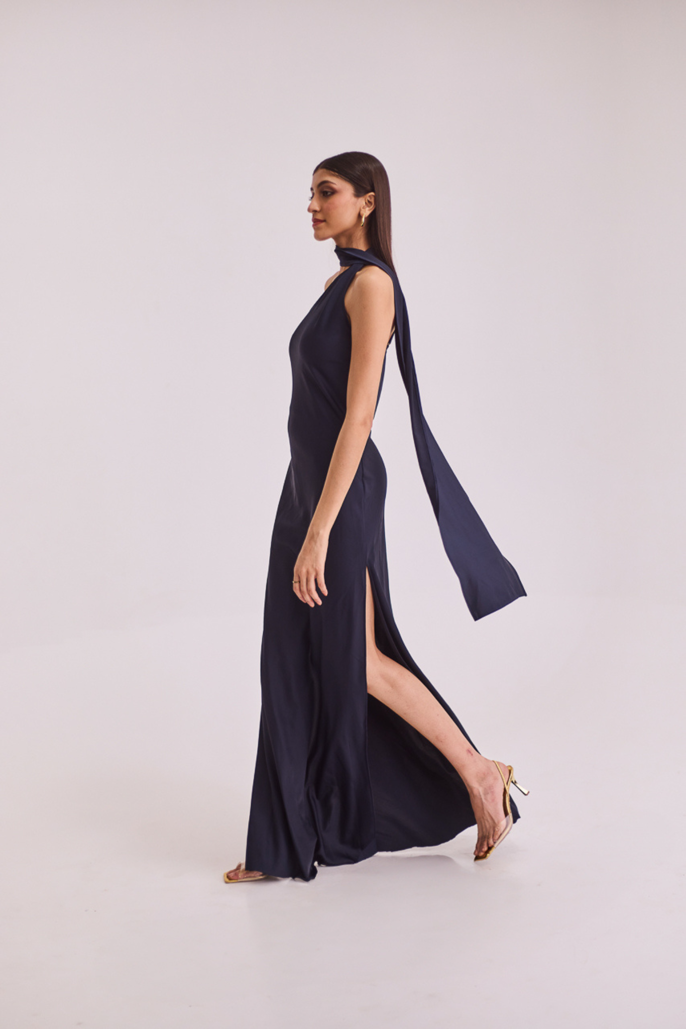 Blue Maxi Dress with Scarf Style