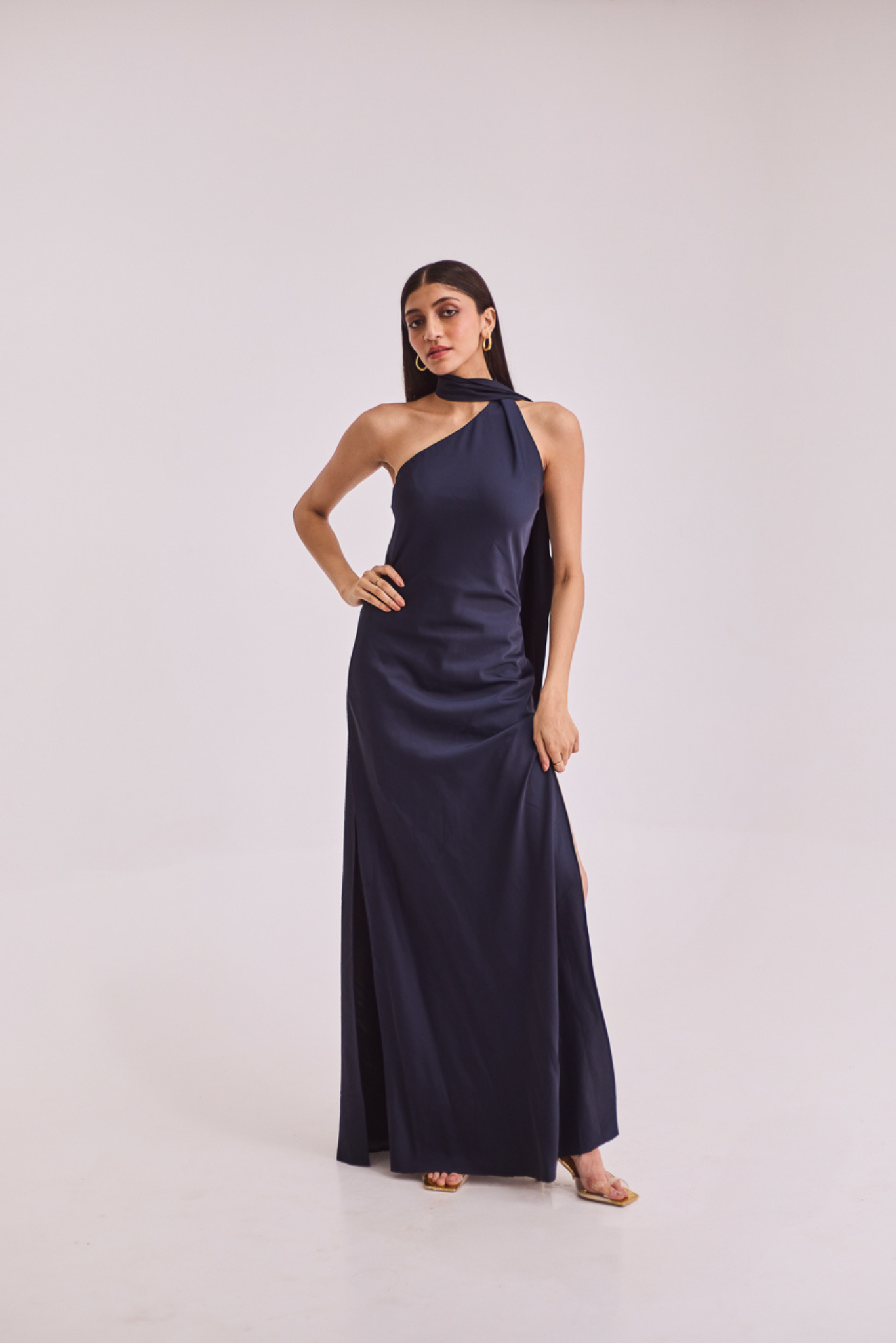 Blue Maxi Dress with Scarf Style