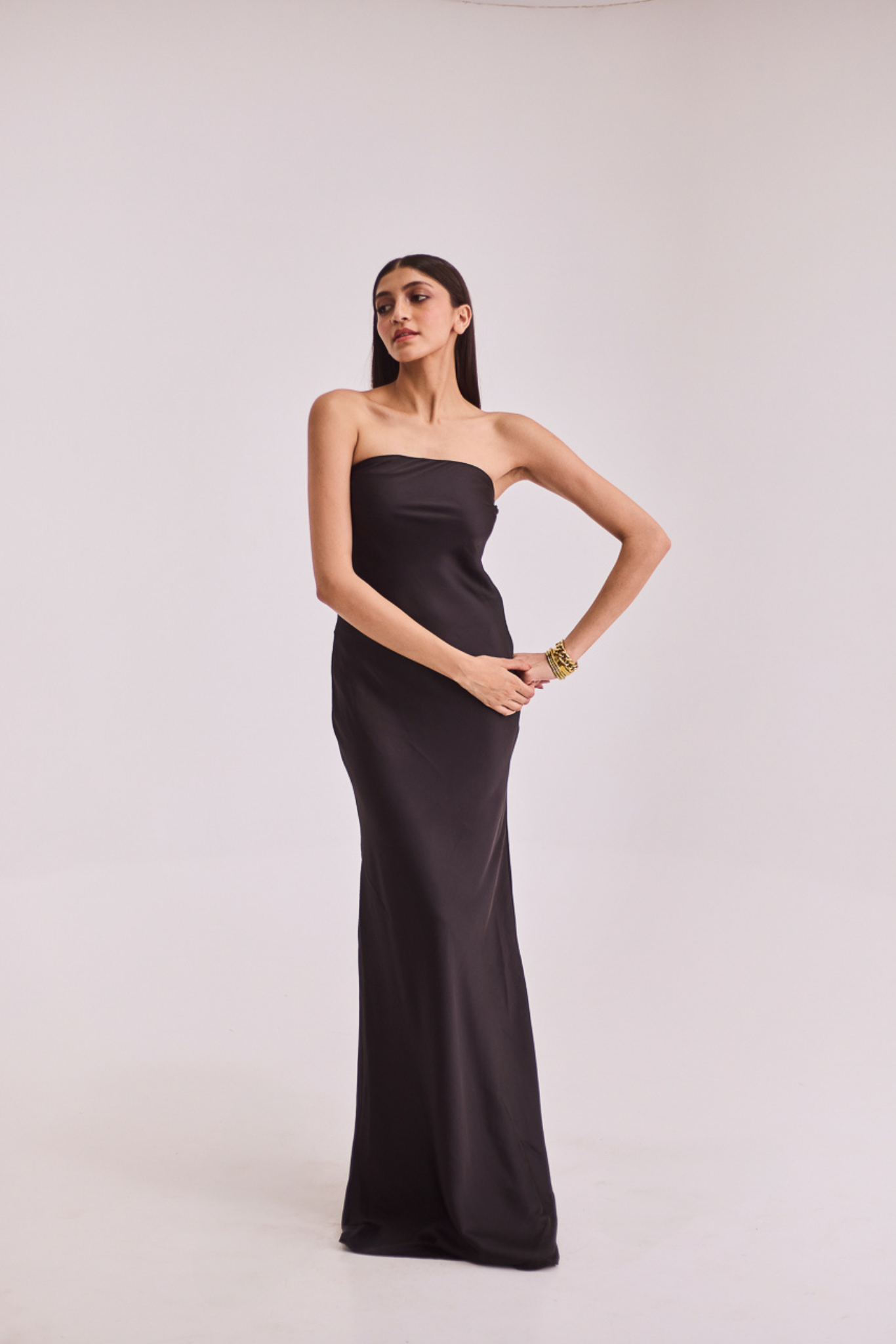 Black Strapless Satin Slip Dress